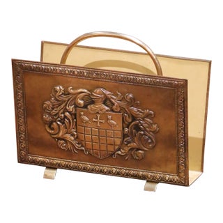 Early 20th Century Renaissance Revival Brass Heraldic Magazine Rack For Sale