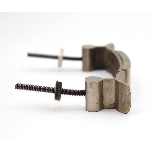 Mid 20th Century Pair of Vintage 4 In. Brushed Nickel Brass Drawer Pulls For Sale - Image 5 of 6