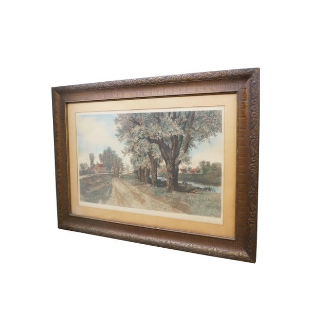 Victorian Antique Ernest C Rost Old Elm Road Country Landscape Etching 36" For Sale - Image 3 of 13