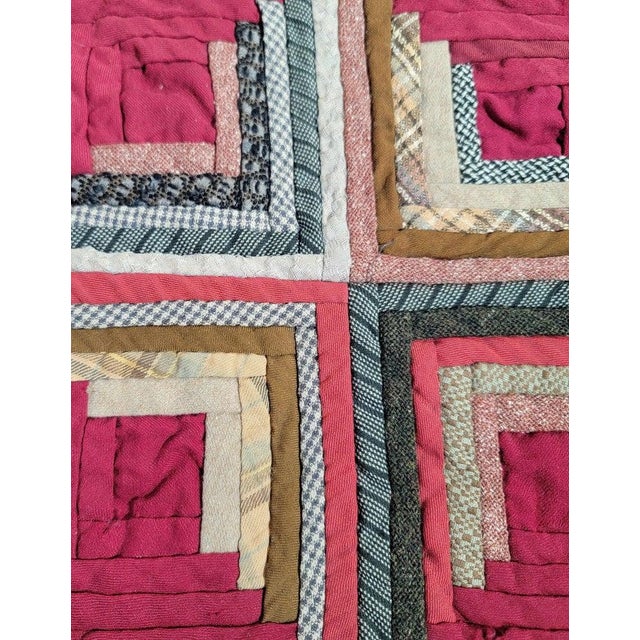 Textile 19Thc Wool Log Cabin Doll Quilt For Sale - Image 7 of 7