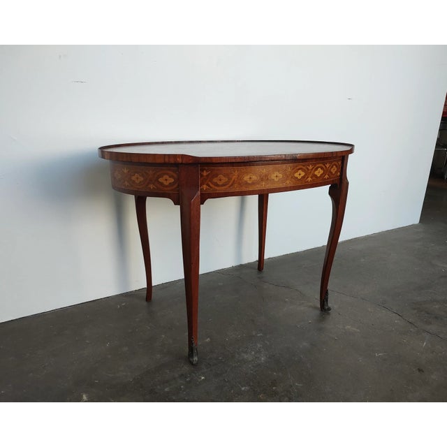Louis XVI Style French Marquetry Oval Mahogany Tea Service Table For Sale - Image 10 of 11
