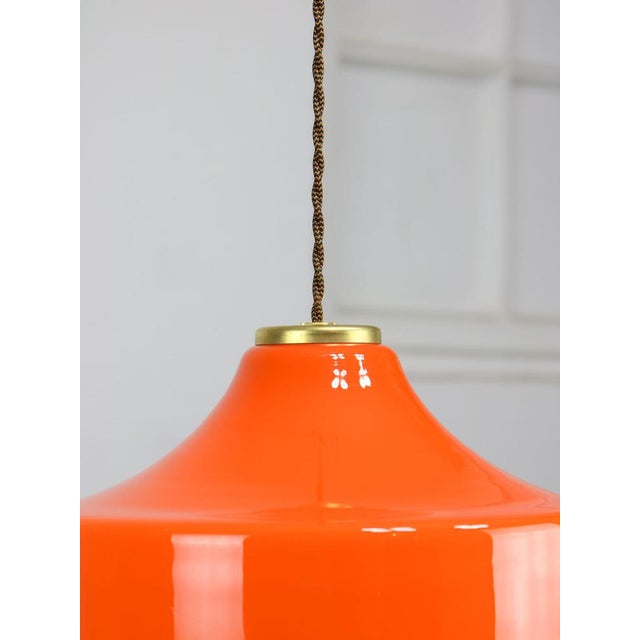 Mid-Century Italian Orange Glass & Brass Pendant Lamp For Sale - Image 4 of 17
