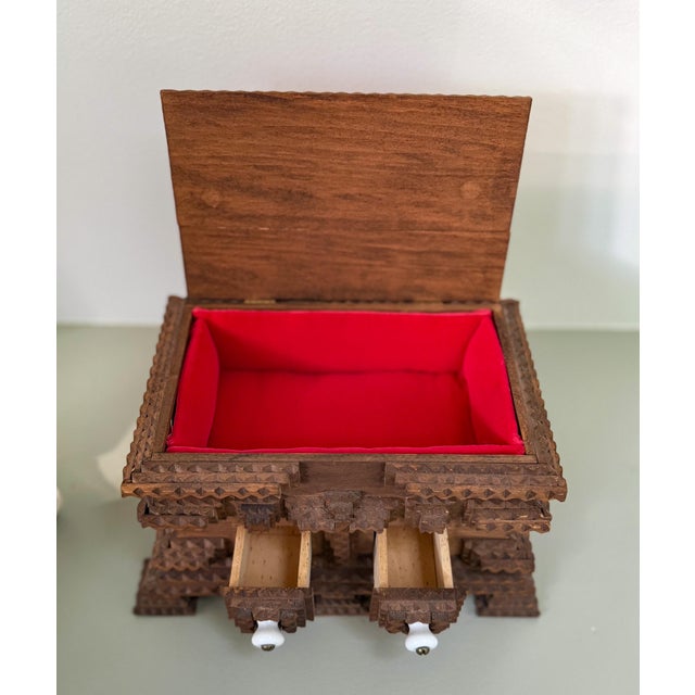 Signed Tramp Art Sewing Box, Folk Art Pincushion Chest With Drawers For Sale In Boston - Image 6 of 8