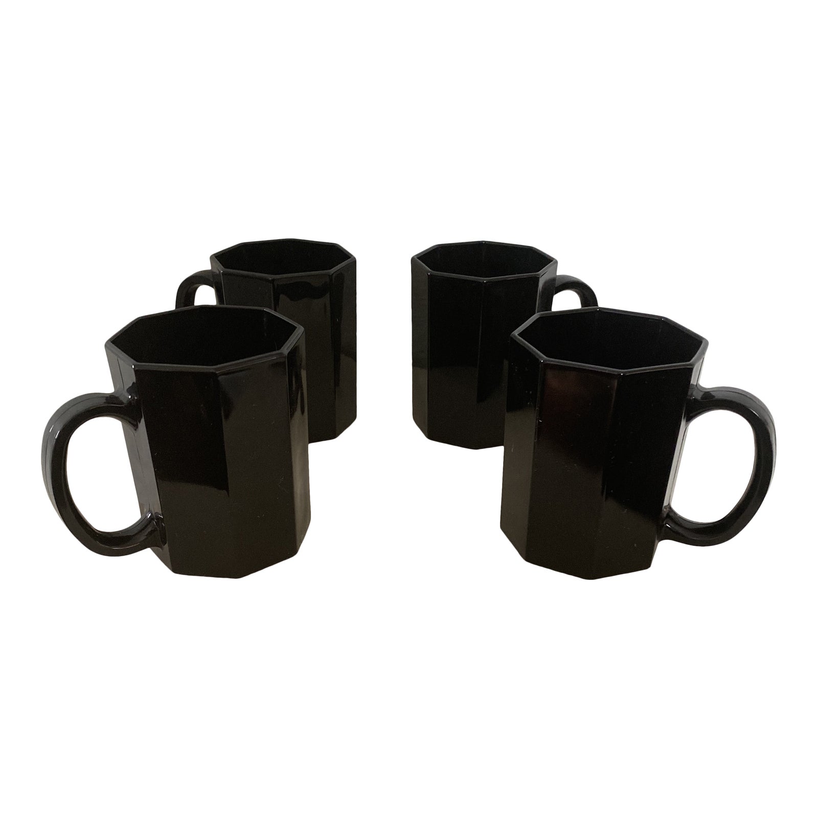 Vintage 1980s Arcoroc Black Hexagonal Glass Coffee Mugs Set Of 4 Chairish