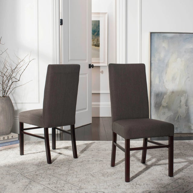 20''H Linen Side Chair , Charcoal Brown & Cherry Mahogany - a Pair For Sale - Image 10 of 11