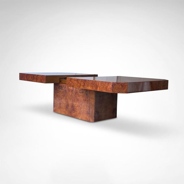 Hollywood Regency Burl Wood Coffee Table with Bar from Maison Lancel, France, 1980s For Sale - Image 3 of 13