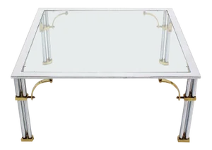Vintage Mid Century Brass, Chrome, and Glass-Top Square Coffee Table