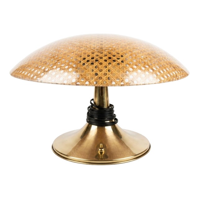 Italian Sculptural Table Lamp in Brass and Acrylic Glass with Embedded Vienna Cane, Italy, 1975 For Sale