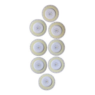 1940s Wedgwood Cynthia Pale Yellow and Gray Floral 8” Plates - Set of Eight (8) For Sale