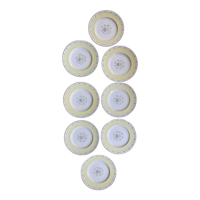 1940s Wedgwood Cynthia Pale Yellow and Gray Floral 8” Plates - Set of Eight (8) For Sale