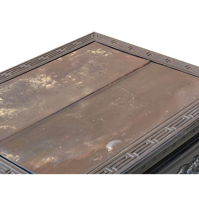 Vintage Chinese Black Relief Floral Carving Apron Claw Legs Side Console Table For Sale - Image 9 of 12