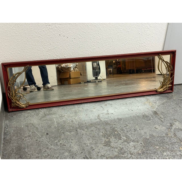 Red Asian-Inspired Red + Gilt Botanical Wall Mirror, Vintage For Sale - Image 8 of 12