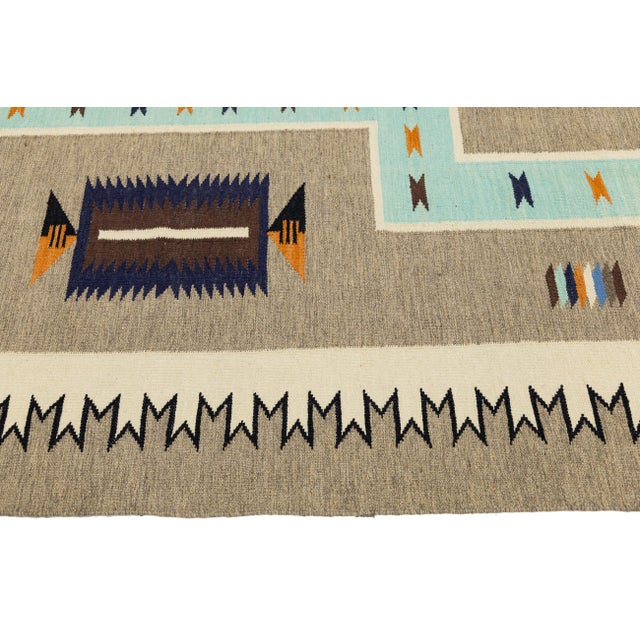 2020s Modern Navajo-Style Handmade Wool Area Rug - Geometric Turquoise & Earth Tones For Sale - Image 5 of 11