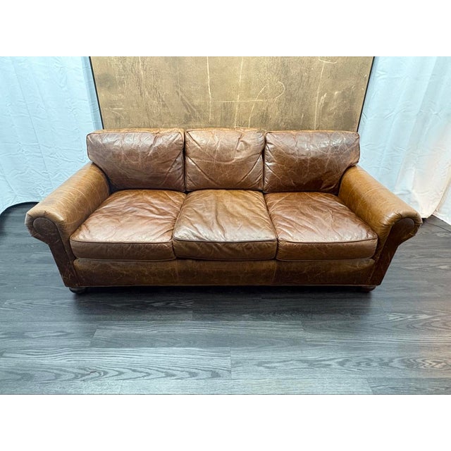 Restoration Hardware Rh Original Lancaster Leather 3-Cushion Sofa – 7' Petite 38"d | Italian Brompton Cocoa | Down-Feather | Pre-Owned For Sale - Image 4 of 18