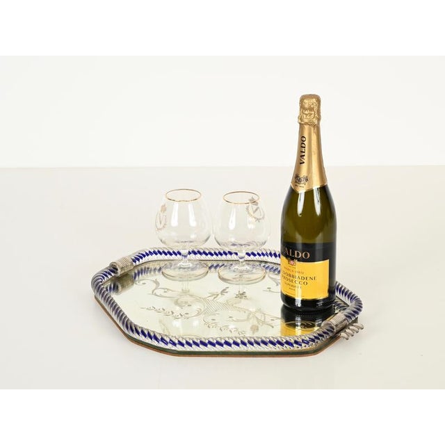 Hexagonal Serving Tray in Blue Mirror-Engraved Murano Glass from Barovier, Italy, 1940s For Sale - Image 4 of 13