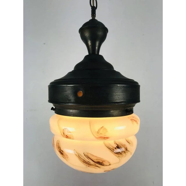 Gray Antique Marble Glass Ceiling Lamp, 1920s For Sale - Image 8 of 17