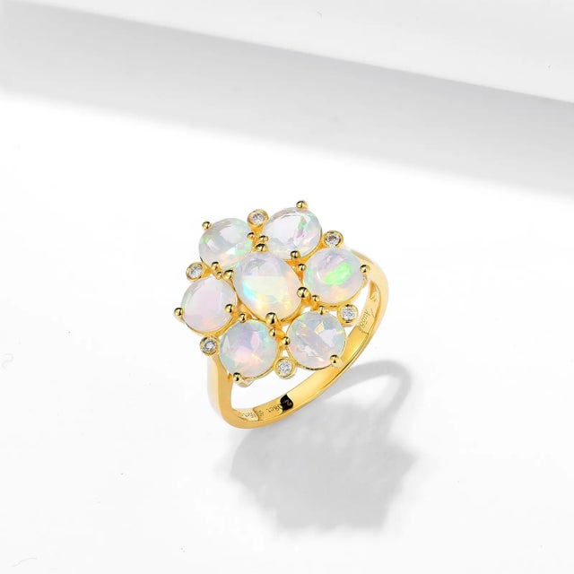 Nina Zhou Jewelry Nina Zhou Celestial Opal Diamond Cocktail Ring in 14k Yellow Gold, size 8.5 For Sale - Image 4 of 6