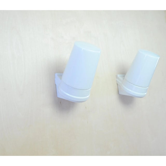 Sigvard Bernadotte Large Scandinavian Modern Opaline Glass and Porcelain Wall Lights from Ifö, 1960s, Set of 2 For Sale - Image 4 of 12
