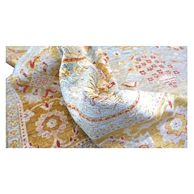 21st Century Afghan Oushak Wool 9x12 Blue & Gold Handmade Area Rug #1144045 For Sale In Houston - Image 6 of 6