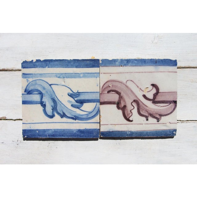 18th Century Antique Ribbon Floral Baroque Tiles - Set of 2 For Sale - Image 10 of 10