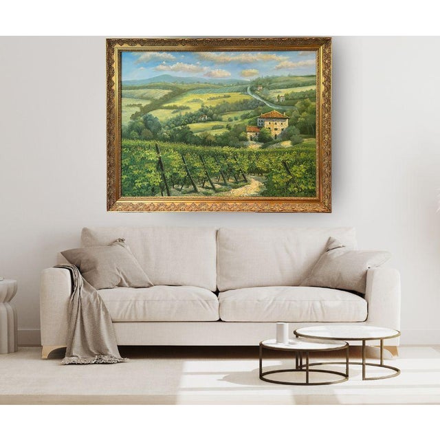 Original landscape painting capturing Italy's Tuscan wine region beautifully done in lush greens. Painted in the early...