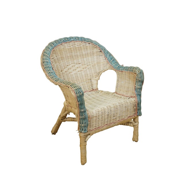 Rustic European 2 Vintage Wicker Doll Sized Salesman Sample Wicker Rattan Arm Chairs 12" For Sale - Image 3 of 14