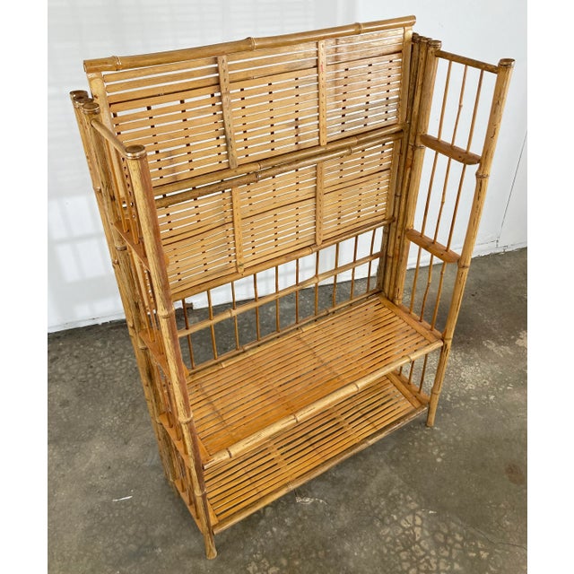 Wood Vintage Scorched Bamboo Collapsible Four Tier Bookshelf For Sale - Image 7 of 9