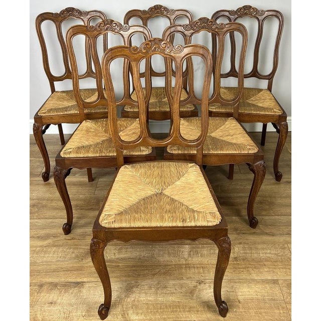 Vintage French Dining Chairs in Oak with Rush Seats, Set of 6 For Sale - Image 17 of 17