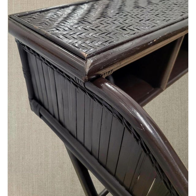 Brown Vintage Customized Espresso Brown Wicker Leopard British Colonial Writing Desk For Sale - Image 8 of 11
