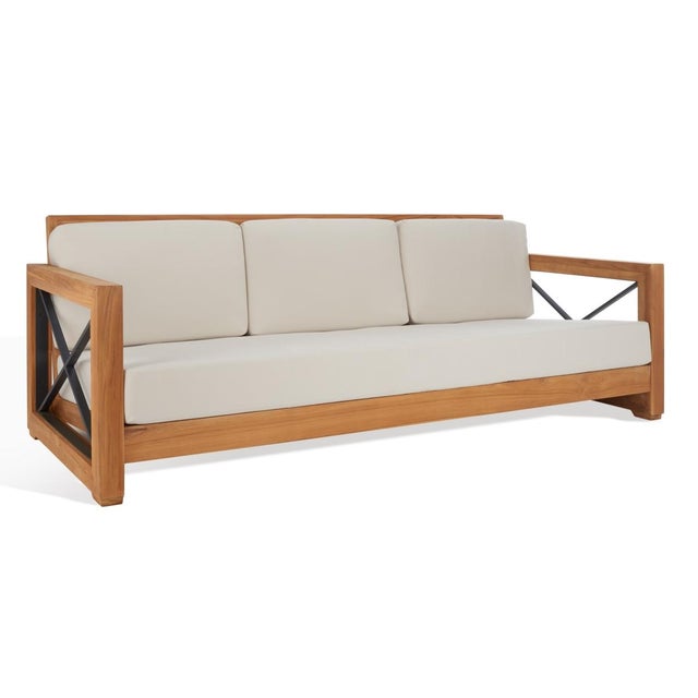 Andros Teak Patio Sofa - Natural / Beige For Sale In Philadelphia - Image 6 of 8