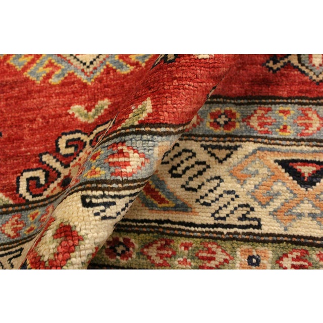 Textile Tribal Super Kazak Red/Tan Wool Rug - 4'1'' X 6'3'' For Sale - Image 7 of 10