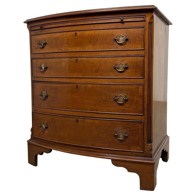 20th Century English Bow-Front Burr Walnut Chest of Drawers For Sale - Image 3 of 13