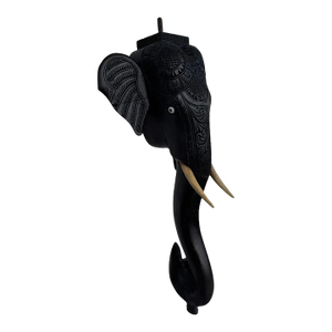 Late 20th Century Handcrafted Dark Wood Elephant With Resin Tusk Sculpture