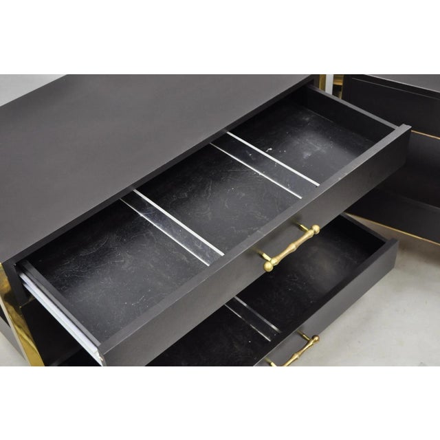 Contemporary Modern Black & Brass Faux Bamboo Nightstand Bedside Table - A Pair For Sale - Image 15 of 18