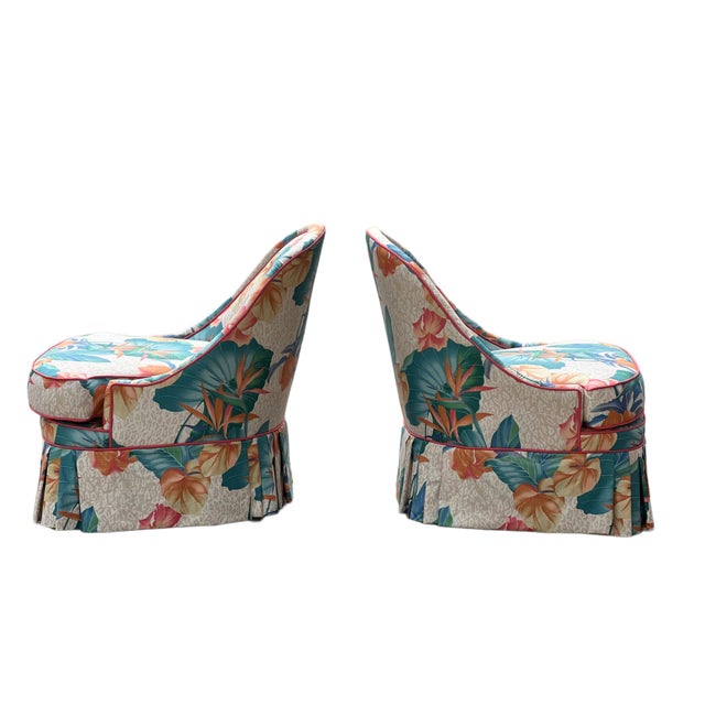 1980s Pair Palm Beach Style Slipper Chairs and Ottoman For Sale - Image 14 of 18