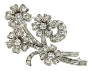 Platinum Diamond & Solid Spinning Floral Spring Brooch Pin