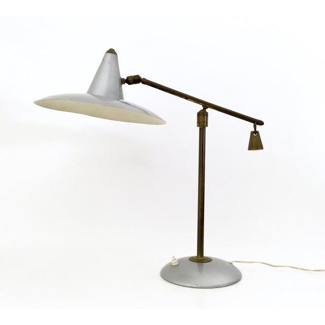 Vintage Desk Lamp in Brass and Silver Varnished Metal, 1950s For Sale - Image 11 of 11