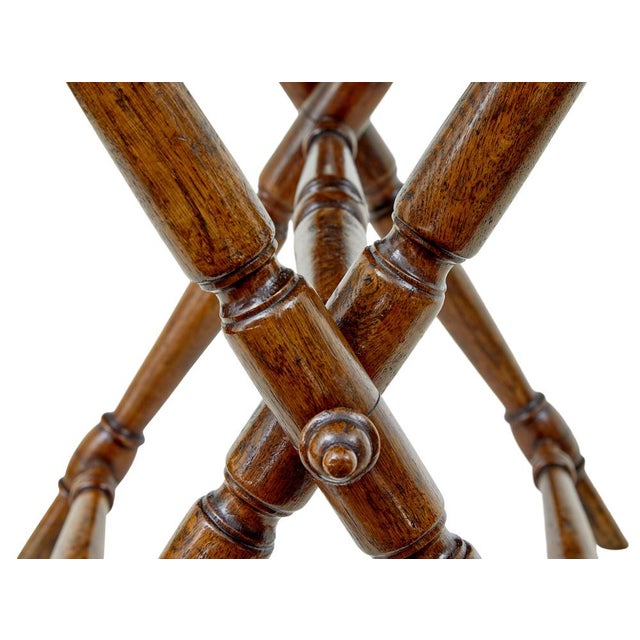 Wood Antique Gothic Revival Butlers Tray on Stand in Oak, 1870 For Sale - Image 7 of 10