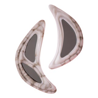 Aqua Fossil II Mirrors in Alabaster and Mirror Glass by Amarist Studio, Set of 2 For Sale