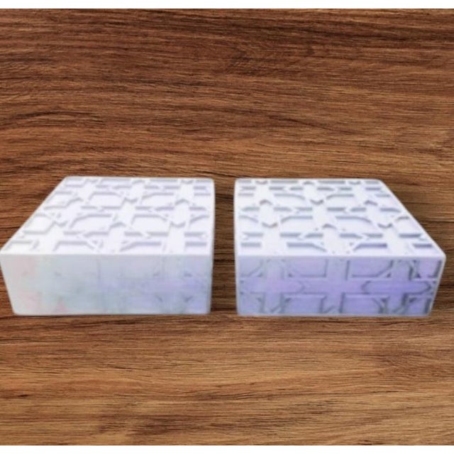 Monumental Vintage Square Geometric Stained Wood MCM Chippendale Glass Top Coffee Table 2 Available For Sale - Image 12 of 12