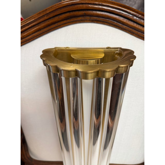 Art Deco Thick Tubular Glass and Solid Brass Wall Sconce For Sale - Image 3 of 12