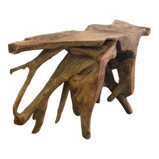 Organic Modern Solid Teak Live Edge Free Form Console Table For Sale