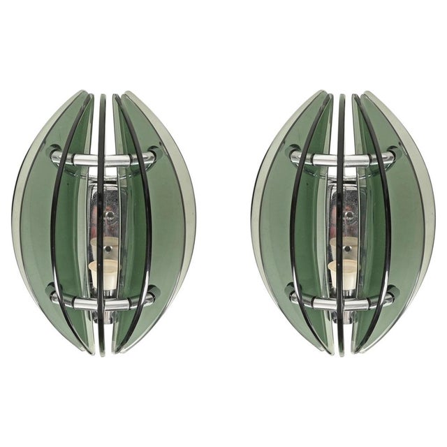 Green Crystal and Chrome Wall Sconces by Veca, Italy, 1970s, Set of 2 For Sale - Image 16 of 16