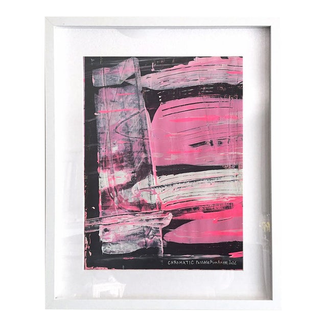 Chromatic Passage. I Framed Abstract Shades of Pink and Black Painting For Sale
