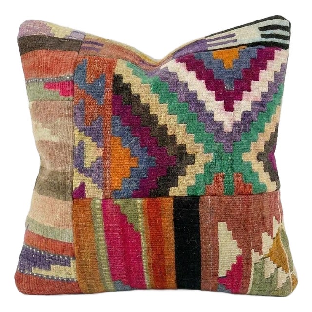 Striped Turkish Kilim Pillow Cover 19'' X 19'' For Sale