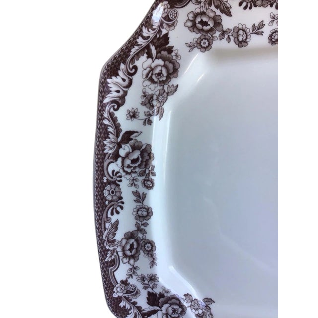 Spode Late 20th Century Spode England Delamere Floral Brown Cream Transferware Holiday Serving Platter For Sale - Image 4 of 6