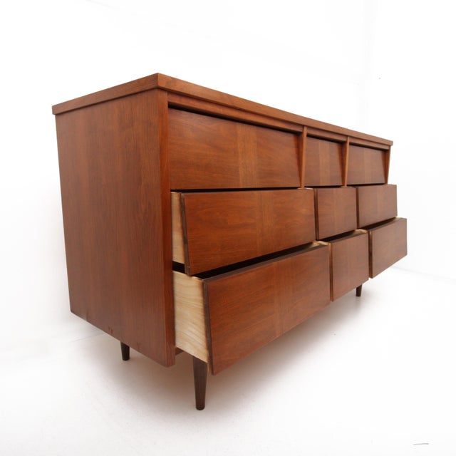 MidCentury Modern Ward Furniture Walnut Triple Dresser and Mirror