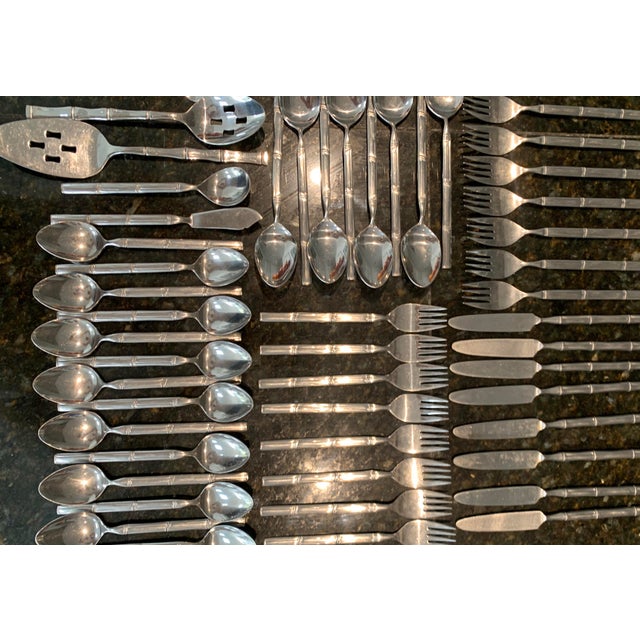 1980s Stanley Roberts Tiburon Faux Bamboo Stainless Flatware Service for 8 - Set of 51 For Sale - Image 5 of 9