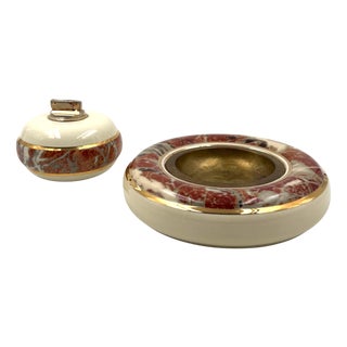 Vintage Ceramic Ashtray and Table Lighter by Tommaso Barbi, 1970, Set of 2 For Sale