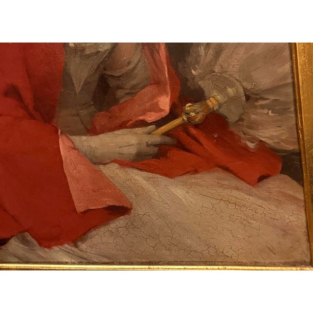 1900s 42" Signed William Henry Hyde Ana Gilded Age Oil Portrait, Socialite in Red Cloak and Ostrich Fan, Antique Gold Frame, Museum Quality For Sale - Image 12 of 18